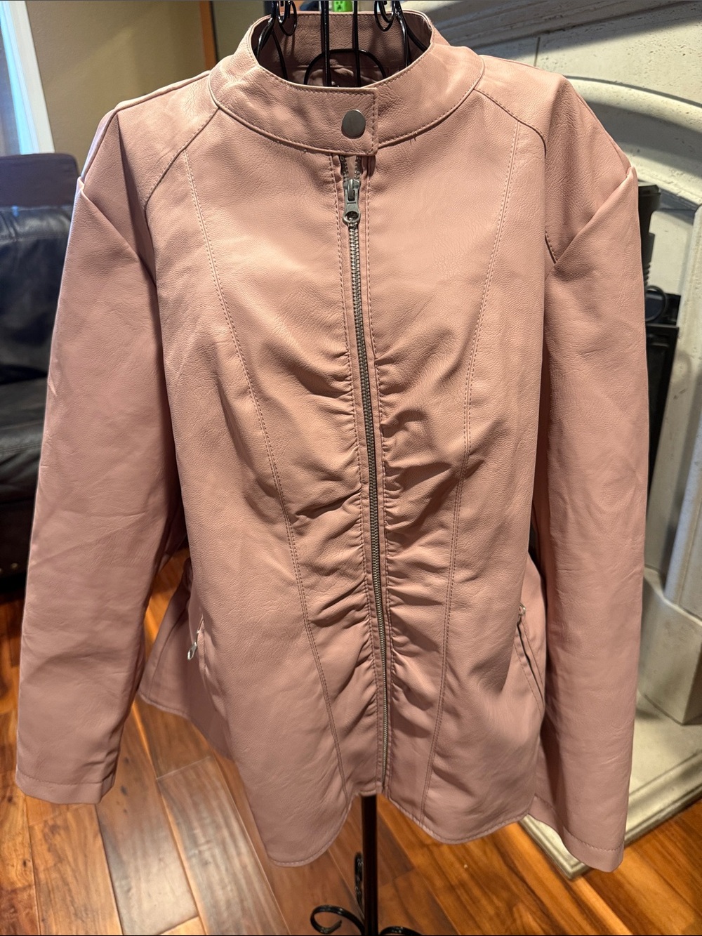 Baccini 3x Plus Women's Blush Pink Faux Leather Zip Front Jacket